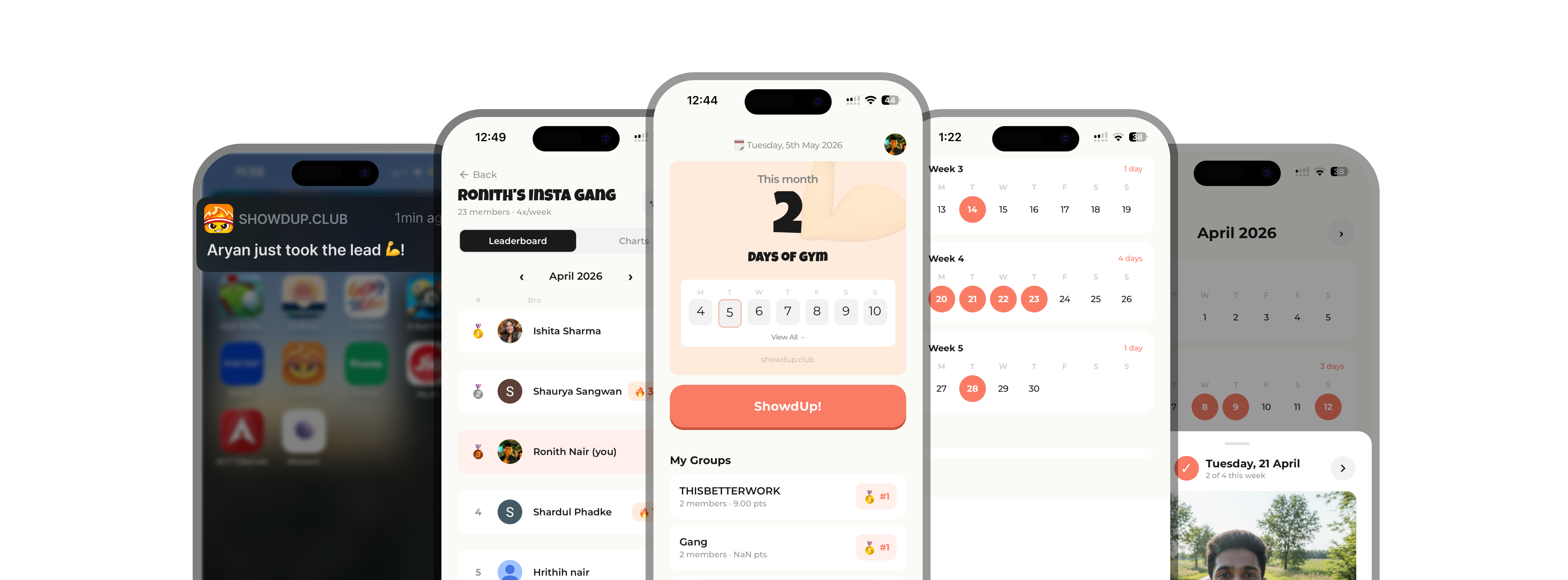 ShowdUp app — home screen and features